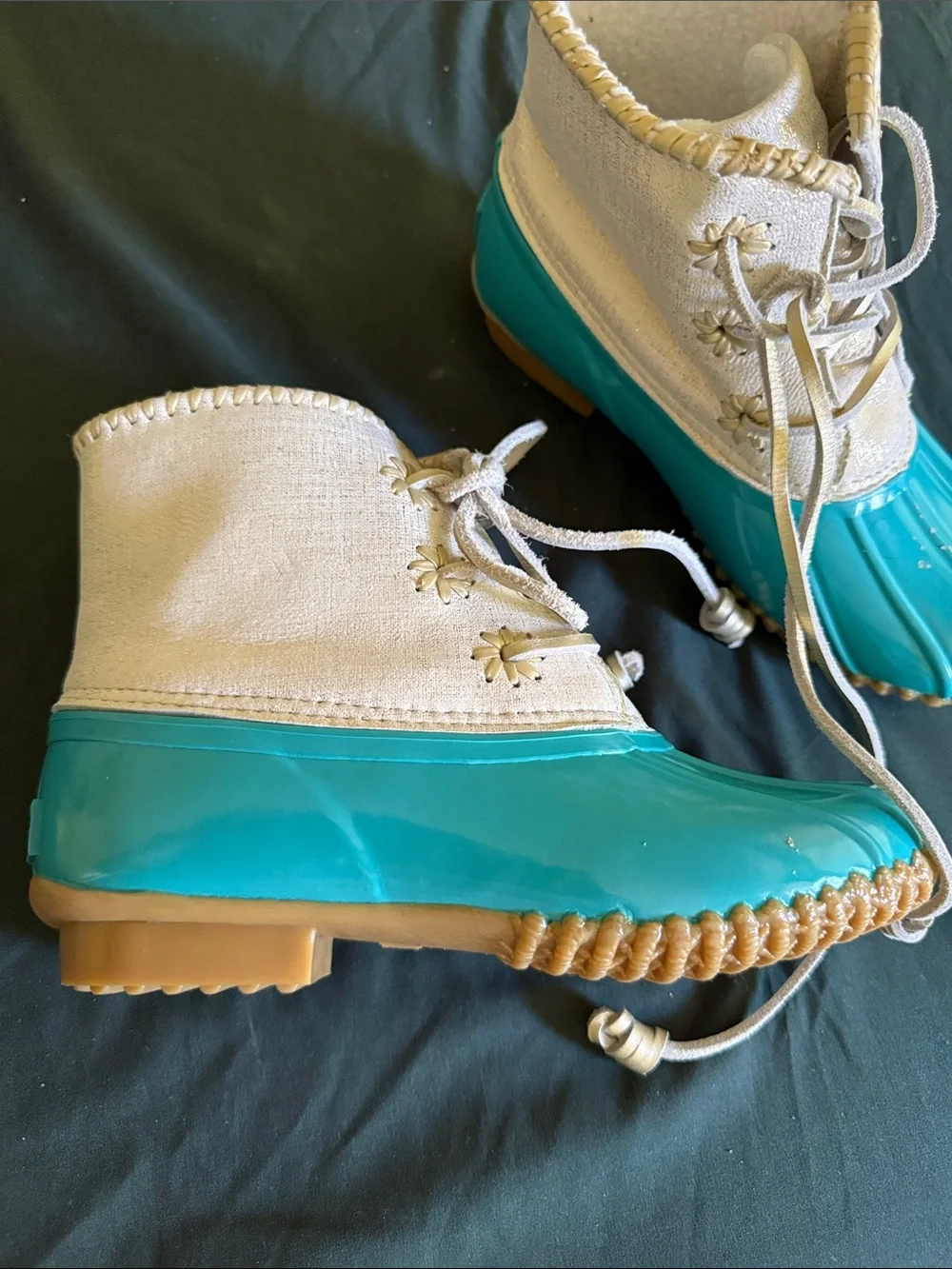 Jack Rogers Teal and Cream Duck Boots